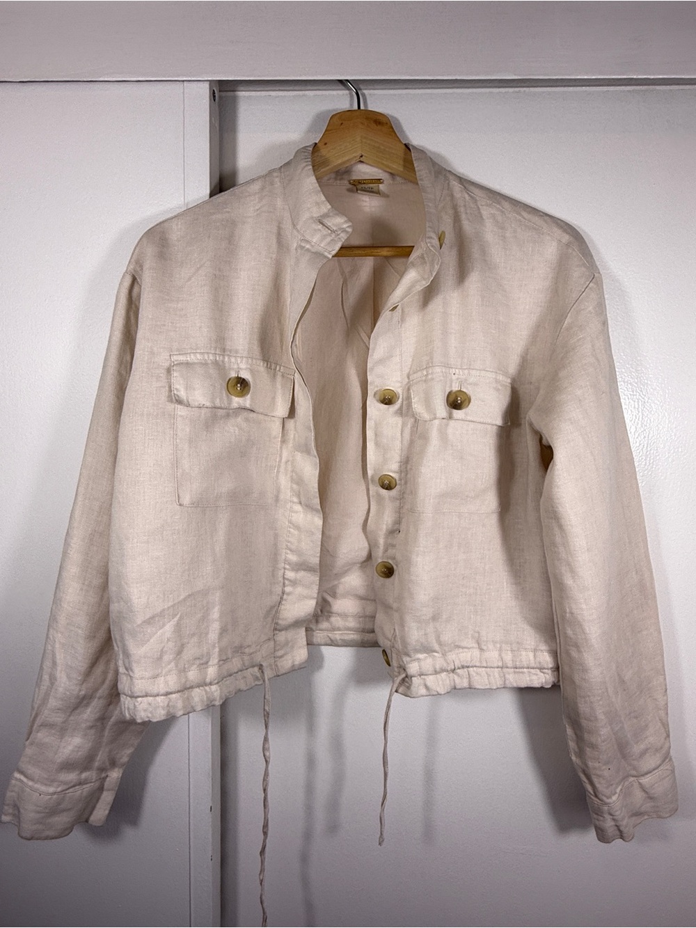 Magaschoni Cream Linen-Blend Utility Jacket 100% Linen